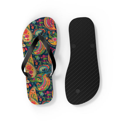 Psychedelic Paisley Party Flip Flops. 5/8" Thick Comfortable Summer or Winter Gym/Sauna Footwear for Men and Women.