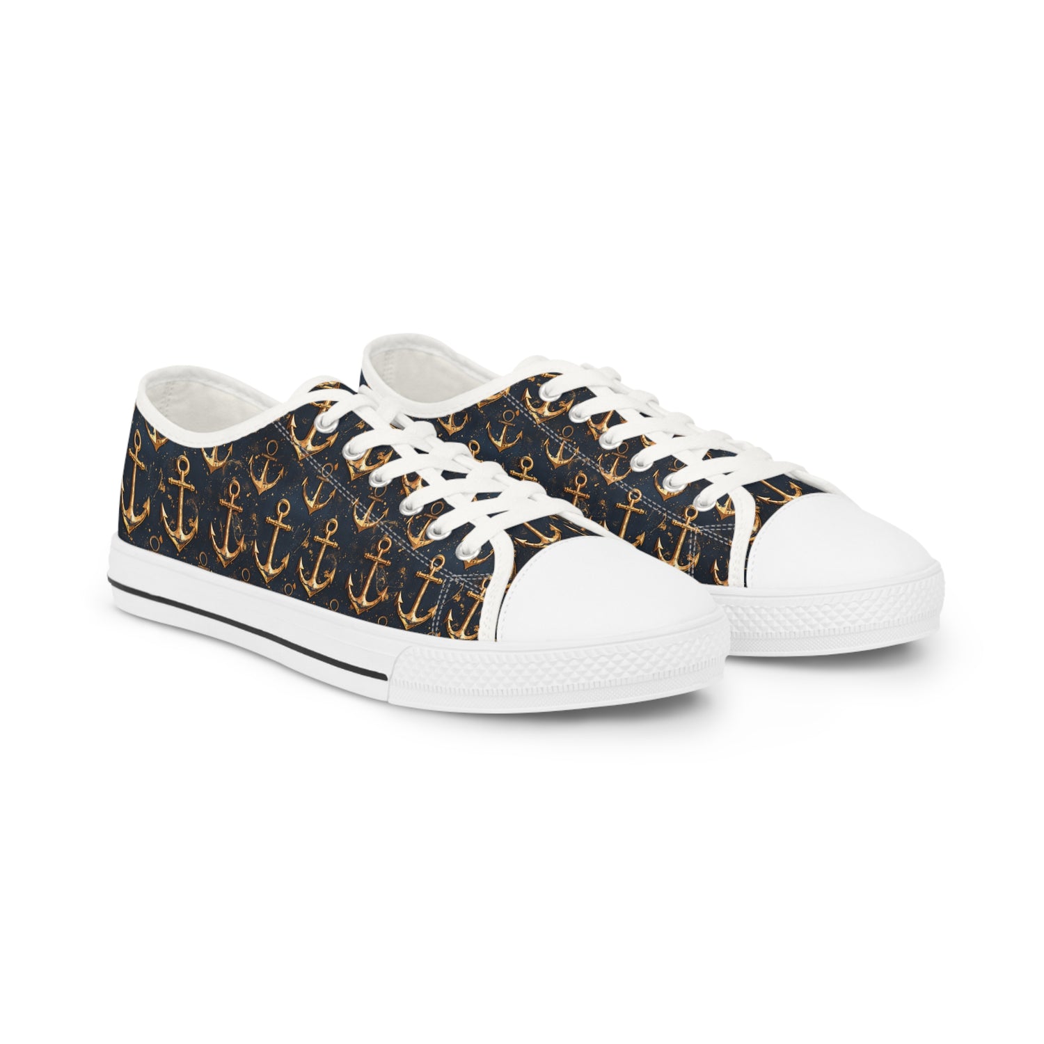 Golden Anchor Men's Low Top Sneakers - Set Sail in Style – Where Nautical Adventure Meets Bold Sophistication!