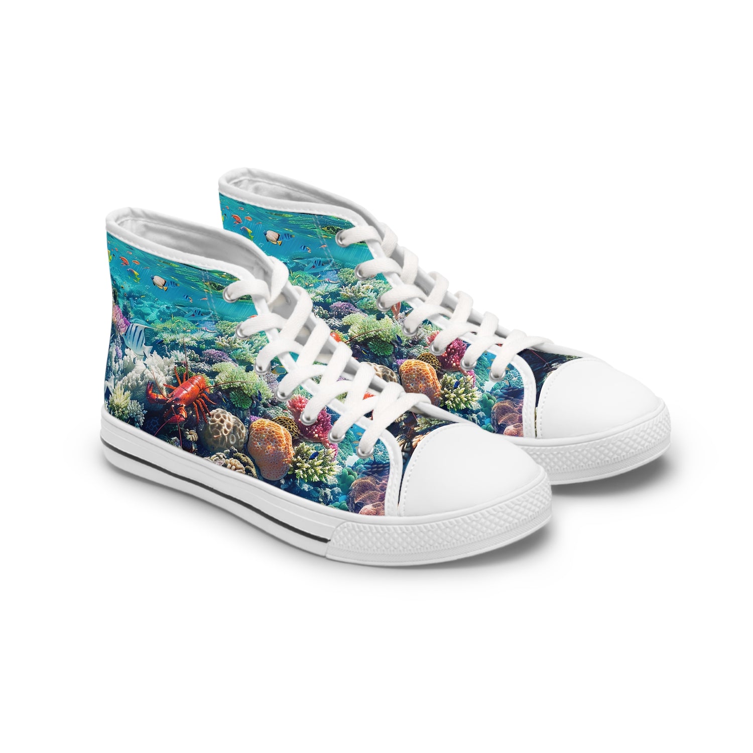 Coral Gaze Ladies' High Top Sneakers - Dive into Style - Ocean Elegance in Every Step!