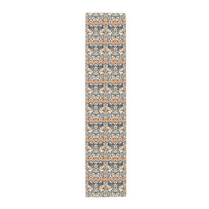 Autumn Harvest Woodcut Table Runner - Cotton Twill - Available in 2 sizes: 16" x 72" and 16" x 90".