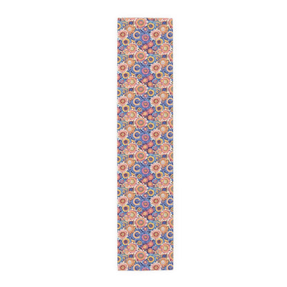 Crayon Blossom Whimsy Table Runner - Cotton Twill - Available in 2 sizes: 16" x 72" and 16" x 90".