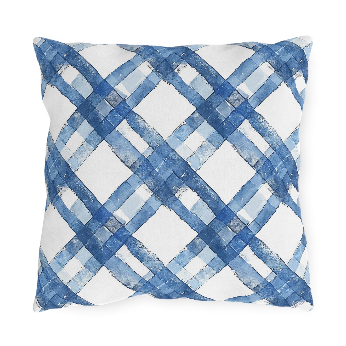 Blue Breeze Gingham Square Outdoor Pillow - Spun Polyester - Double-Sided Print - UV-Resistant - Water-Resistant - Available in 3 sizes.