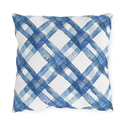 Blue Breeze Gingham Square Outdoor Pillow - Spun Polyester - Double-Sided Print - UV-Resistant - Water-Resistant - Available in 3 sizes.