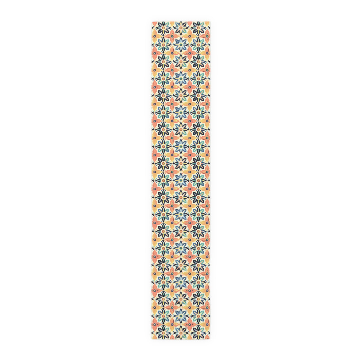 Mediterranean Tile Blossom Table Runner - Cotton Twill - Available in 2 sizes: 16" x 72" and 16" x 90".