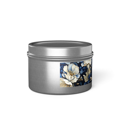 Whitman Floral Tin Candle. A Poet's Garden in a Tin. Available in 2 sizes, 3 finishes, and 5 scents.