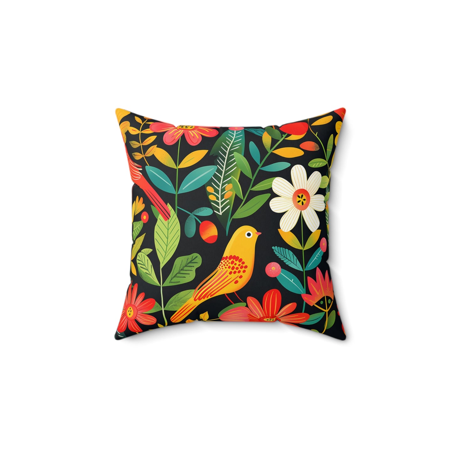 Blooming Bird Wonderland Square Throw Pillow - Spun Polyester - Double-Sided Print - Concealed Zipper - Available in 7 sizes.