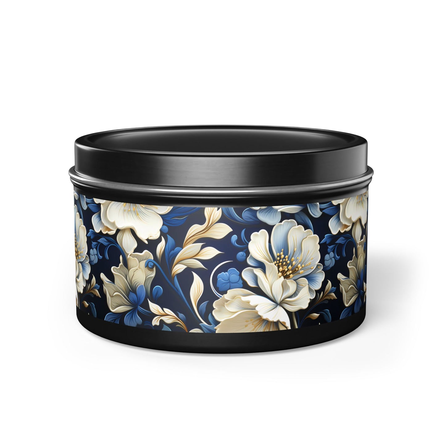 Whitman Floral Tin Candle. A Poet's Garden in a Tin. Available in 2 sizes, 3 finishes, and 5 scents.