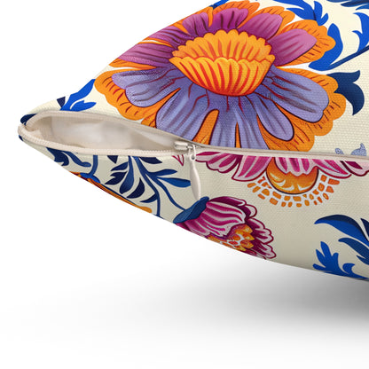 Regal Blossom Square Throw Pillow - Spun Polyester - Double-Sided Print - Concealed Zipper - Available in 7 sizes