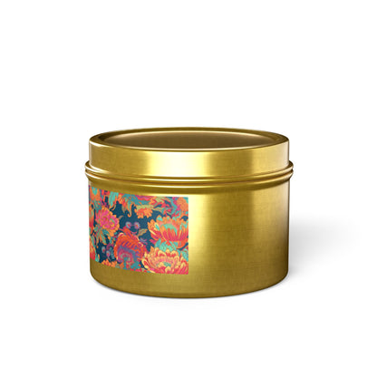 Psychedelic Flower Power Tin Candle. Far-Out Fragrance in a Tin. Available in 2 sizes, 3 finishes, and 5 scents.