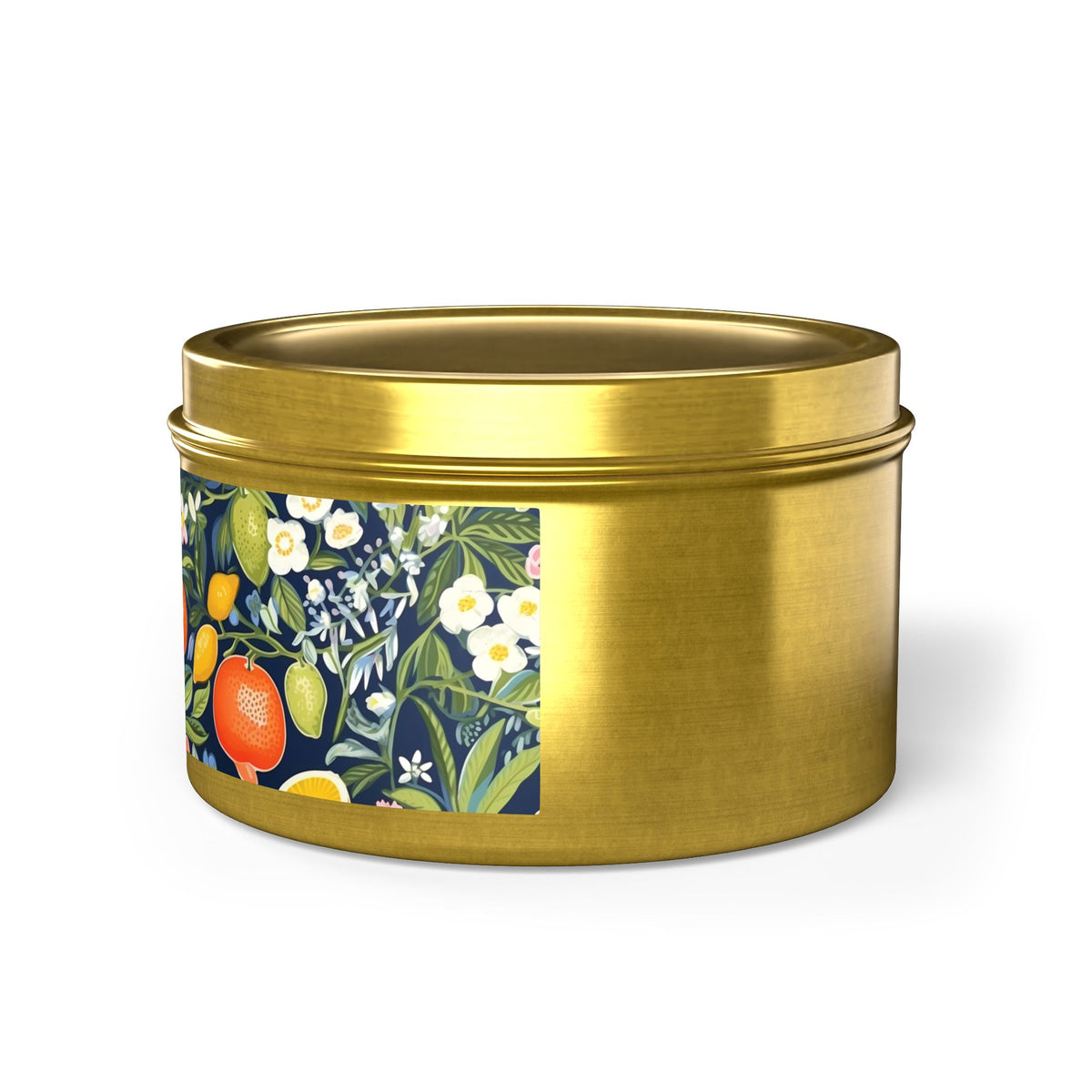 Magical Fruitiness Tin Candle. A Fruit-Splashed Flicker. Available in 2 sizes, 3 finishes, and 5 scents.