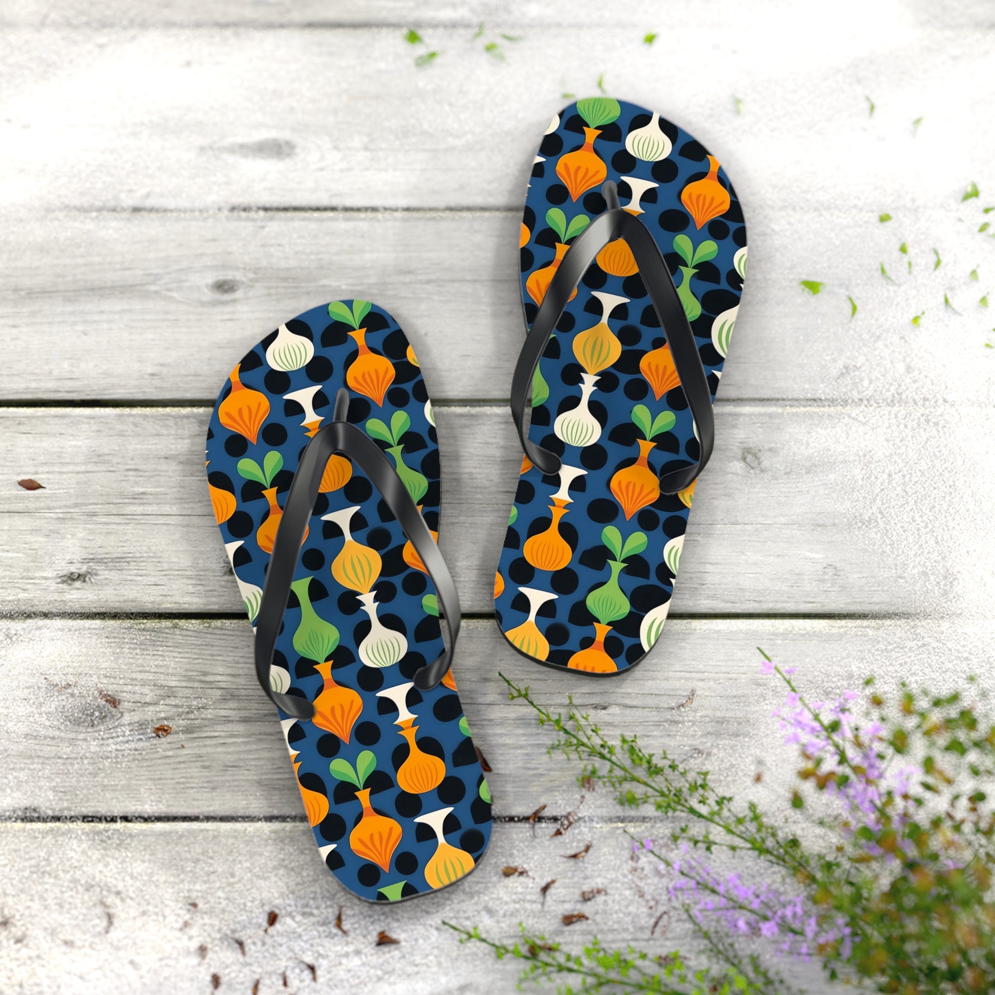 Mod Floating Vases Flip Flops. 5/8" Thick Comfortable Summer or Winter Gym/Sauna Footwear for Men and Women.