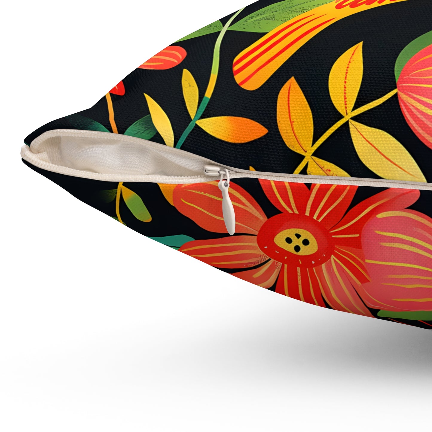 Blooming Bird Wonderland Square Throw Pillow - Spun Polyester - Double-Sided Print - Concealed Zipper - Available in 7 sizes.