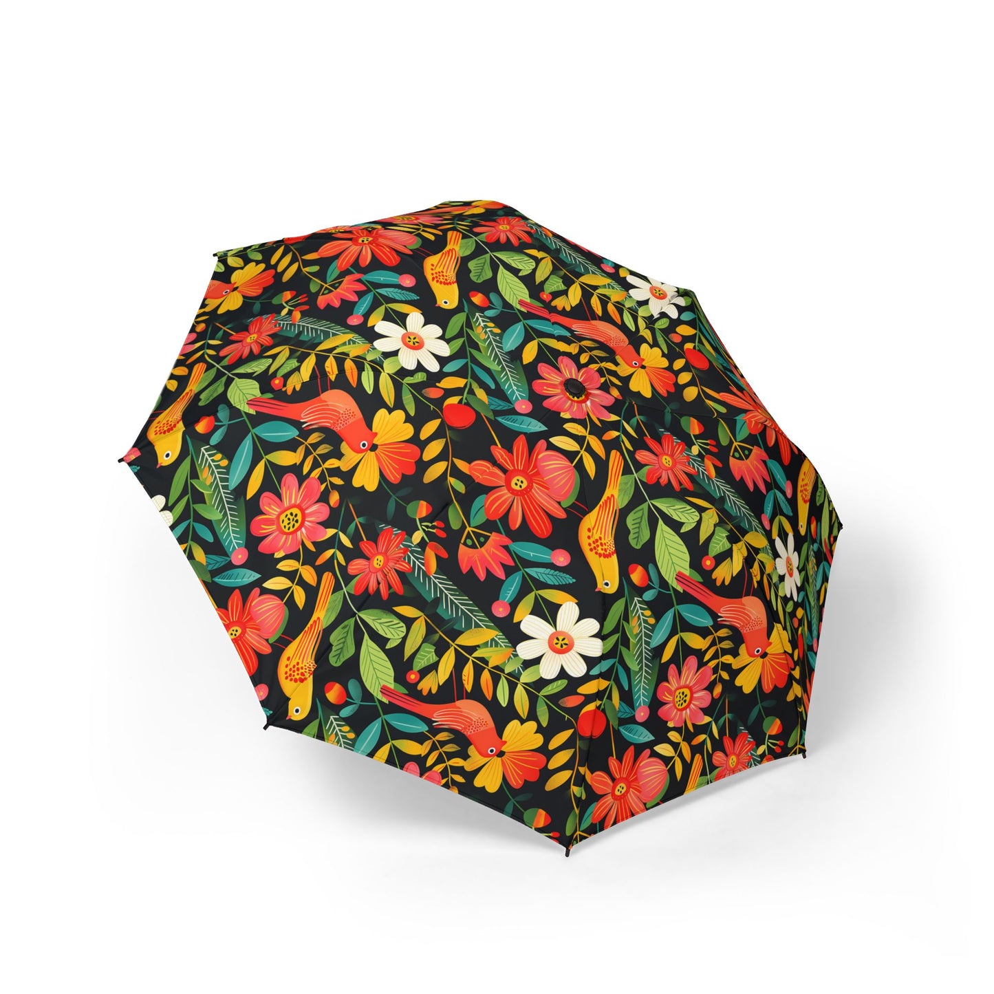 Blooming Bird Wonderland Foldable Umbrella - Compact Semi-Automatic Travel Umbrella