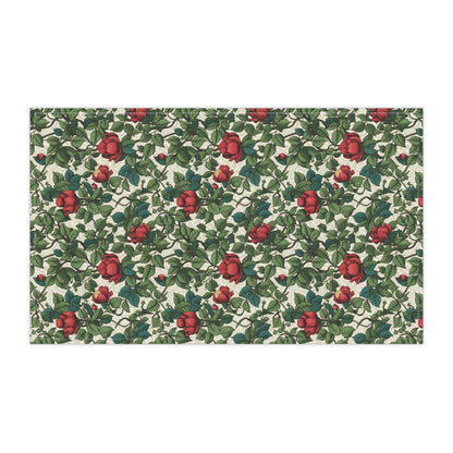 Classic Red Rose & Vine Kitchen Towel - Cotton Twill - 18" x 30"