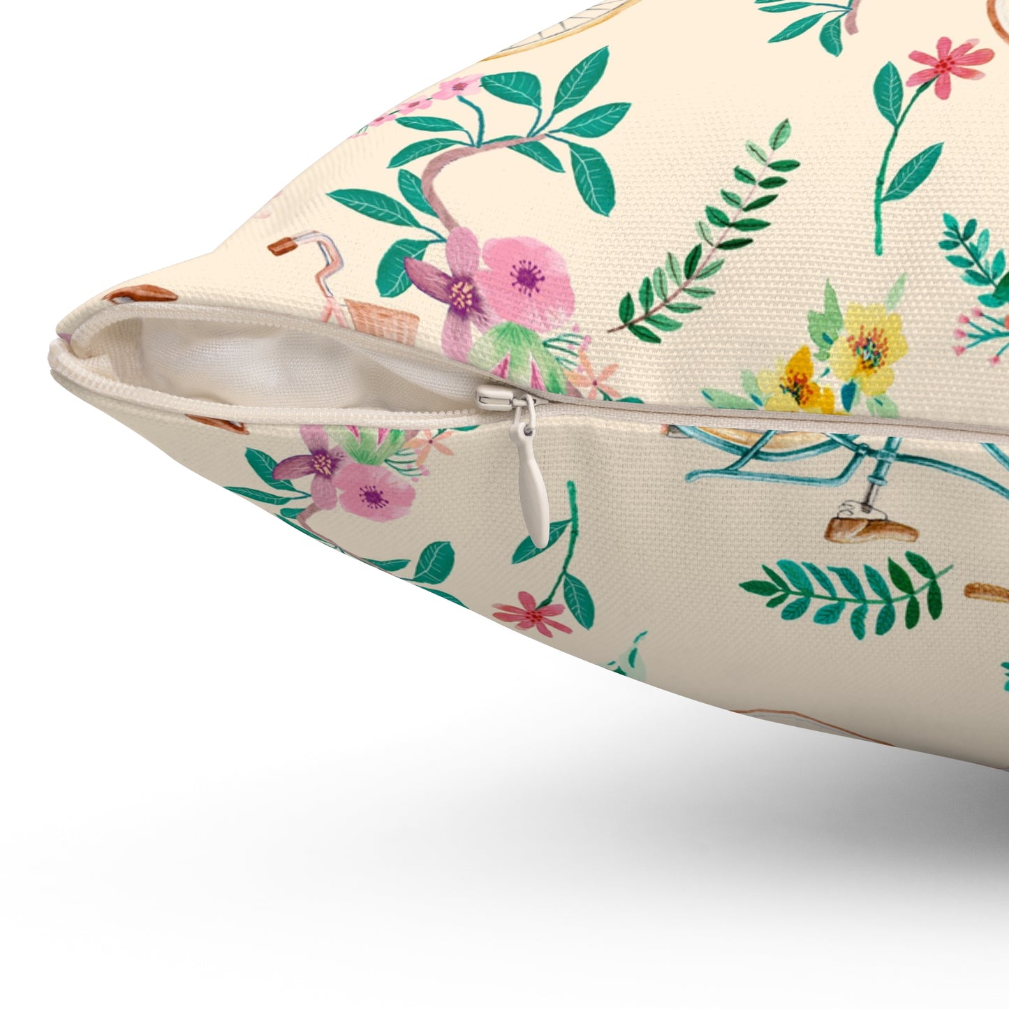 Spring Bicycle Square Throw Pillow - Spun Polyester - Double-Sided Print - Concealed Zipper - Available in 4 sizes