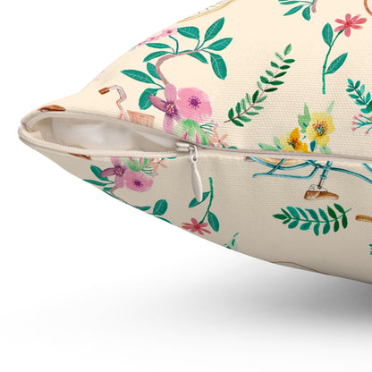 Spring Bicycle Square Throw Pillow - Spun Polyester - Double-Sided Print - Concealed Zipper - Available in 4 sizes