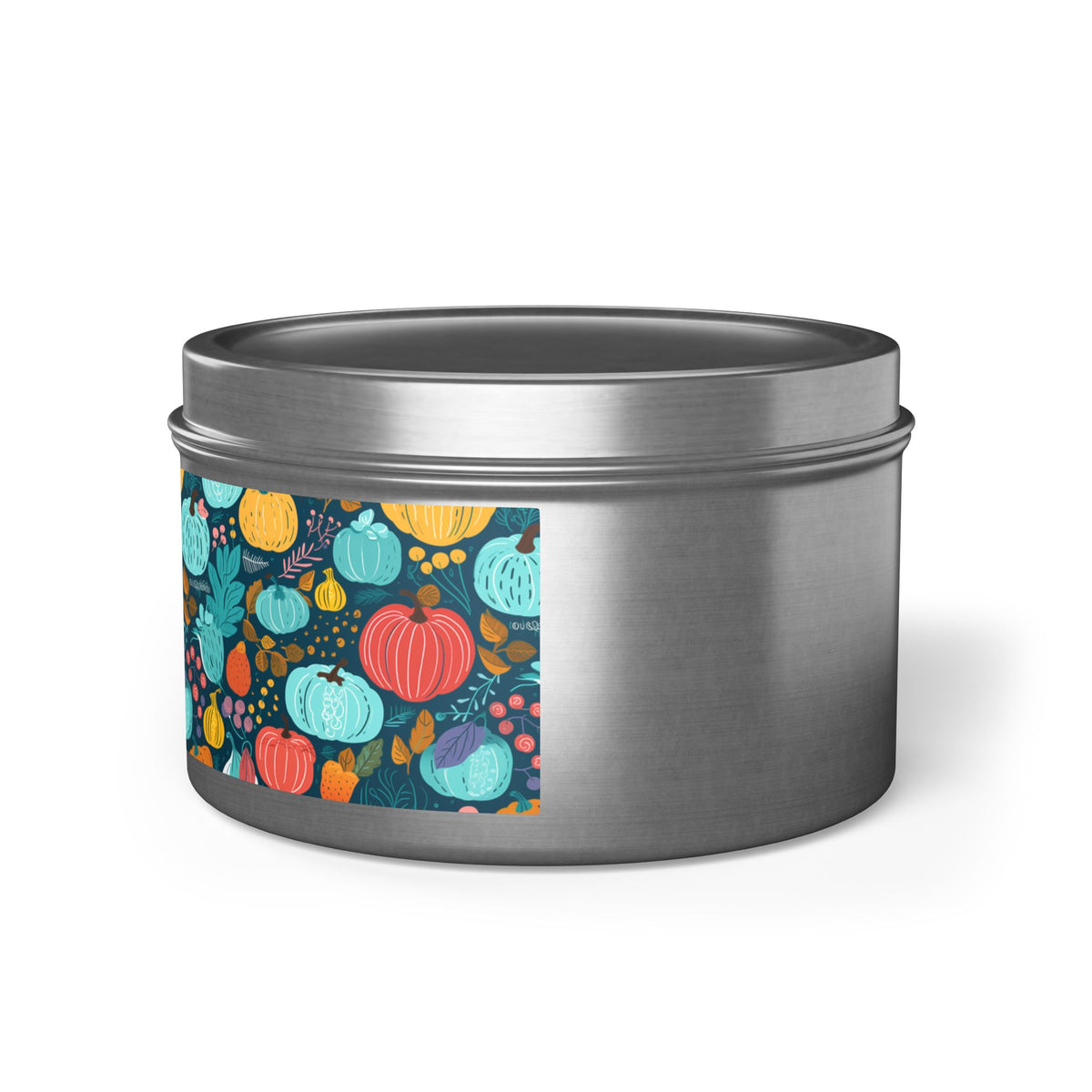 Fall Pumpkin Dance Tin Candle. Autumn's Dance in a Tin. Available in 2 sizes, 3 finishes, and 5 scents.