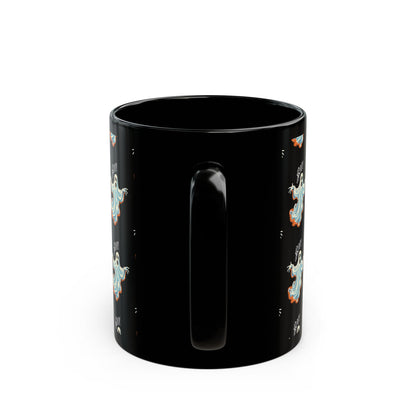Boo! Chic Retro Ghost Halloween Black Mug - 11oz, 15oz - Sip in Spooky Style with a Retro Twist!
