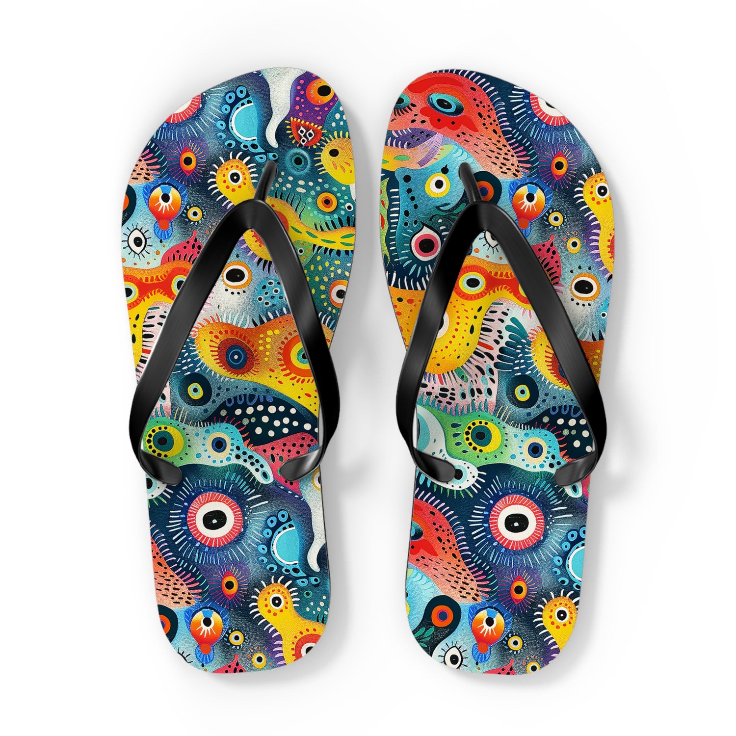 Psychedelic Amoeba Pop Flip Flops. 5/8" Thick Comfortable Summer or Winter Gym/Sauna Footwear for Men and Women.