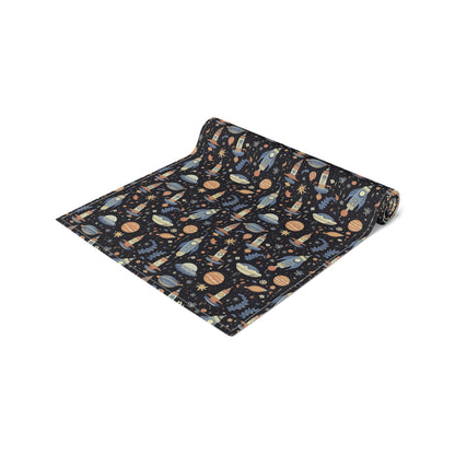 Galactic Space Rocket Romp Table Runner - Cotton Twill - Available in 2 sizes: 16" x 72" and 16" x 90".