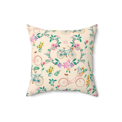 Spring Bicycle Square Throw Pillow - Spun Polyester - Double-Sided Print - Concealed Zipper - Available in 4 sizes