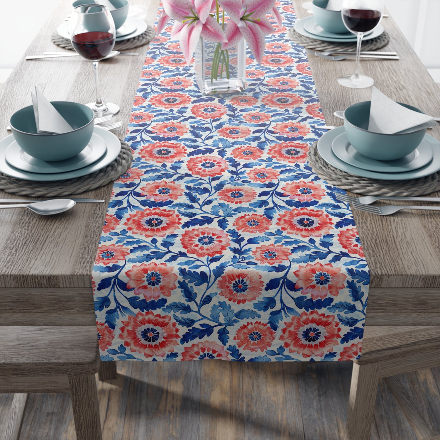 Whimsical Batik Blossoms Table Runner - Bring the Magic of Batik Blossoms to Your Table! Available in 2 sizes.