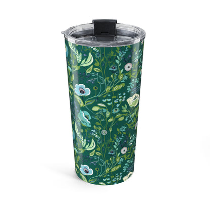 Serene Green Floral Insulated Tumbler - 20 oz. Stainless Steel, Glossy Finish
