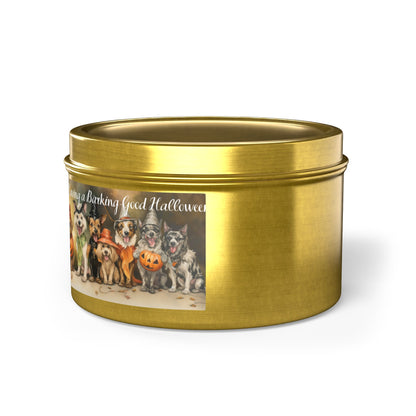 We're Having a Barking Good Halloween! Tin Candle. Spooky Treats in a Tin. Available in 2 sizes, 3 finishes, and 5 scents.