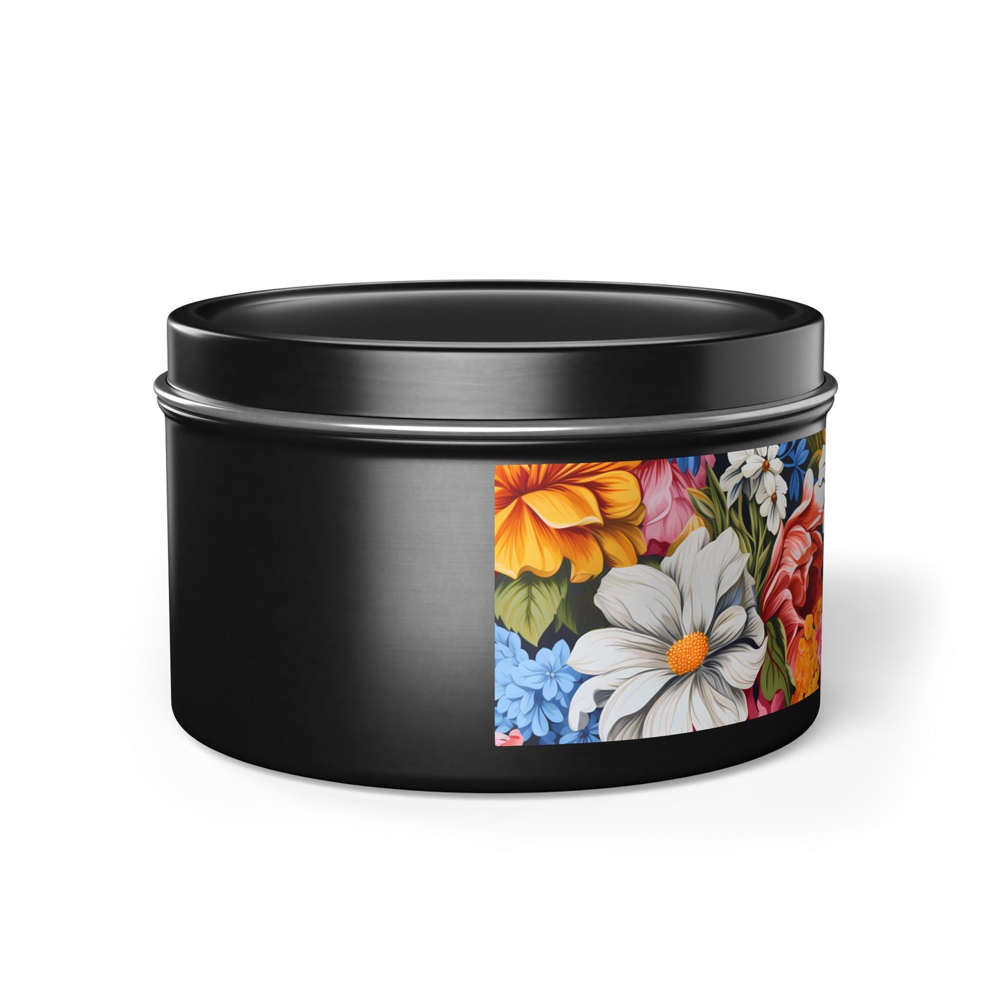 Chic Floral Tin Candle. Blooms That Travel Well. Available in 2 sizes, 3 finishes, and 5 scents.