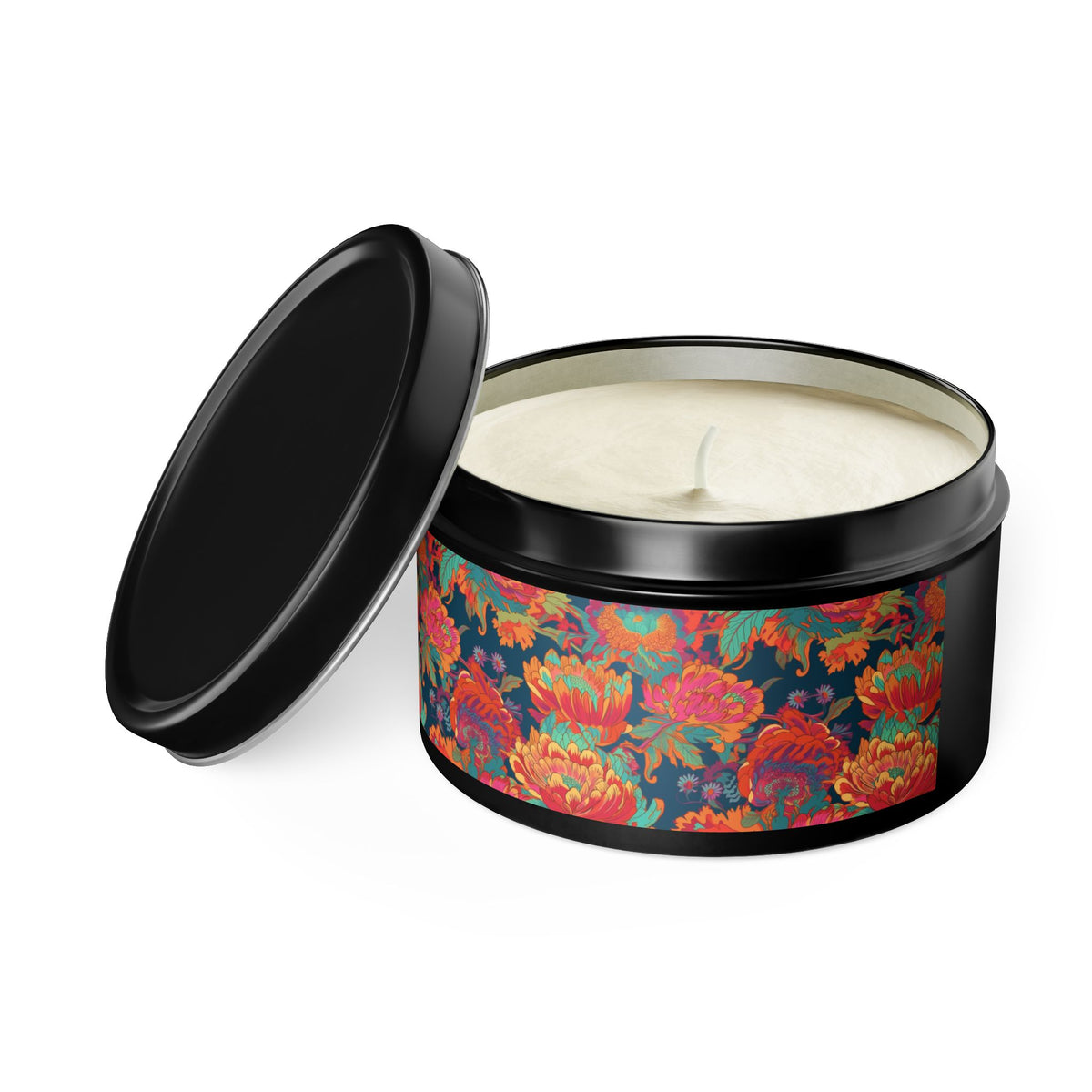 Psychedelic Flower Power Tin Candle. Far-Out Fragrance in a Tin. Available in 2 sizes, 3 finishes, and 5 scents.
