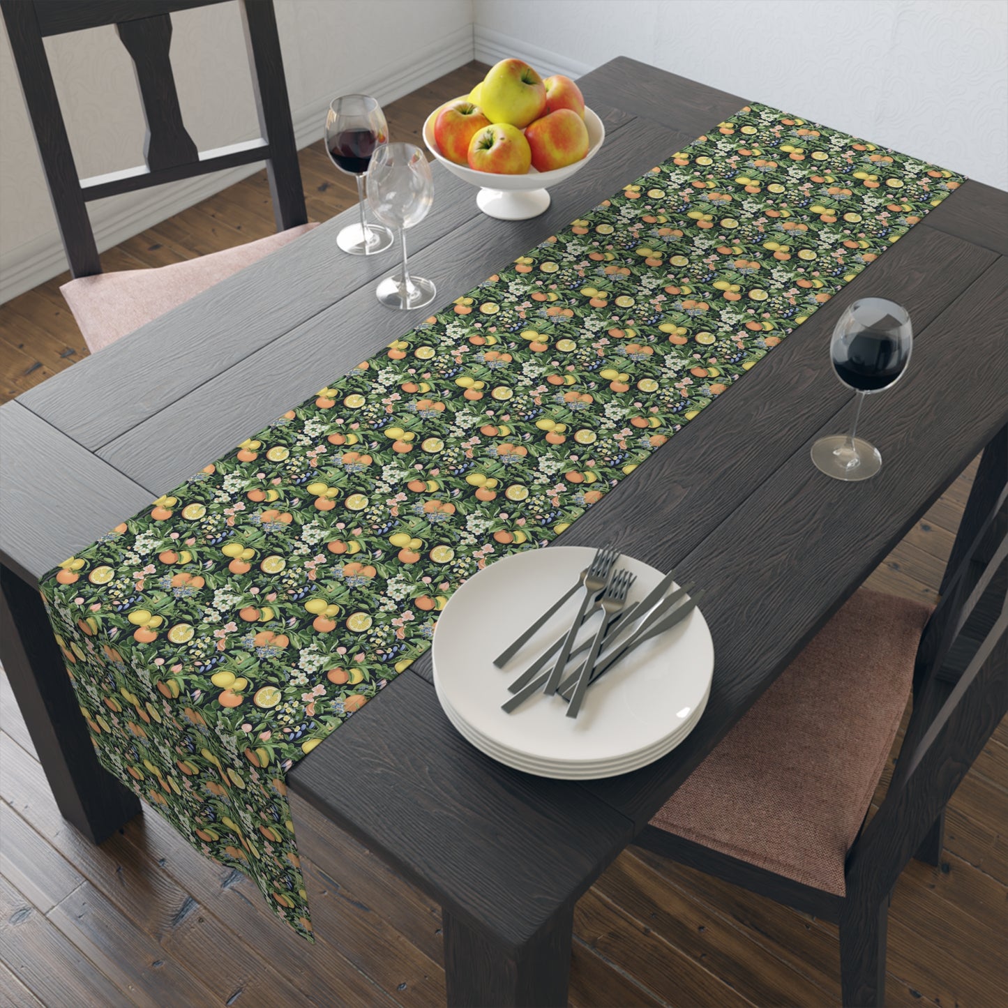 Classic Fruit & Floral Table Runner - Cotton Twill - Available in 2 sizes: 16" x 72" and 16" x 90".