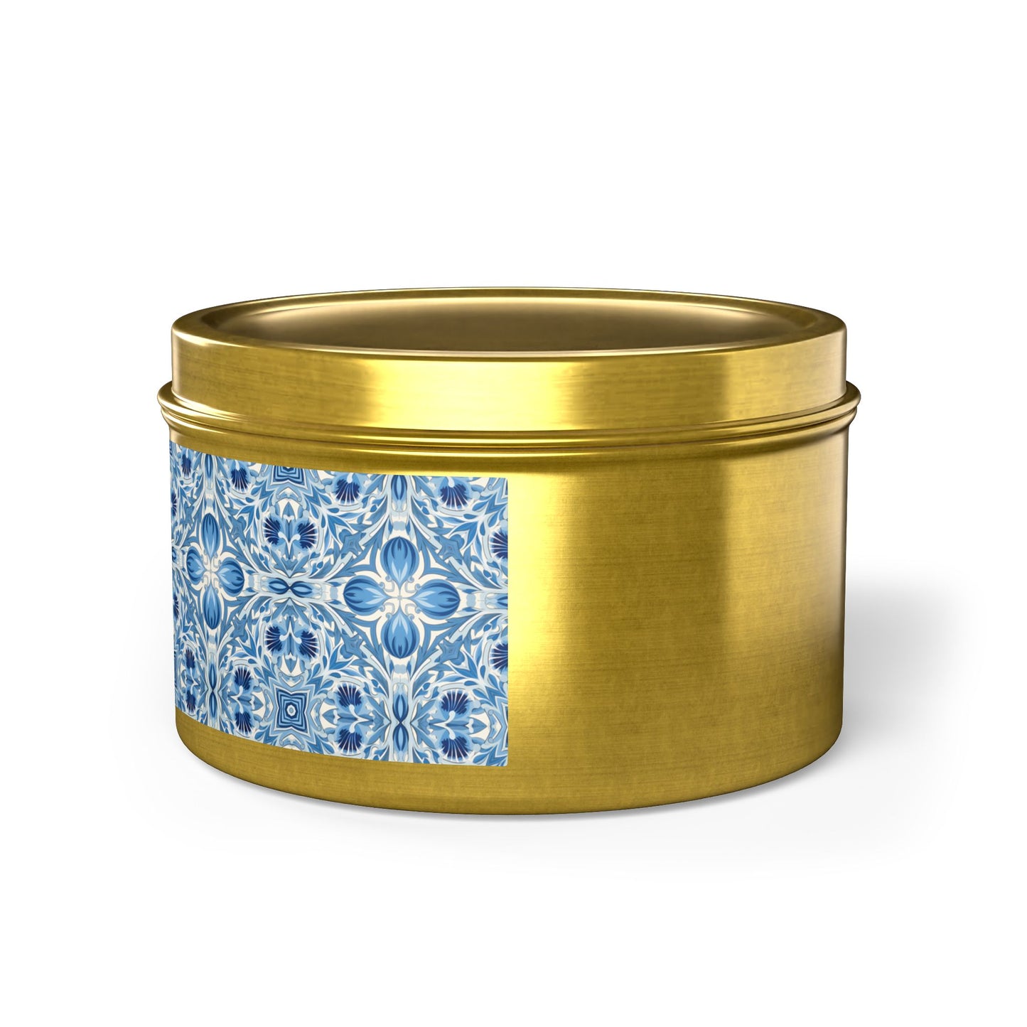 Dutch Blue Tile Tin Candle. Delft Calm, Travel Size. Available in 2 sizes, 3 finishes, and 5 scents.