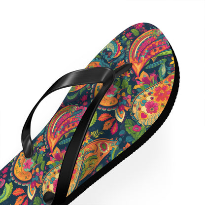 Psychedelic Paisley Party Flip Flops. 5/8" Thick Comfortable Summer or Winter Gym/Sauna Footwear for Men and Women.