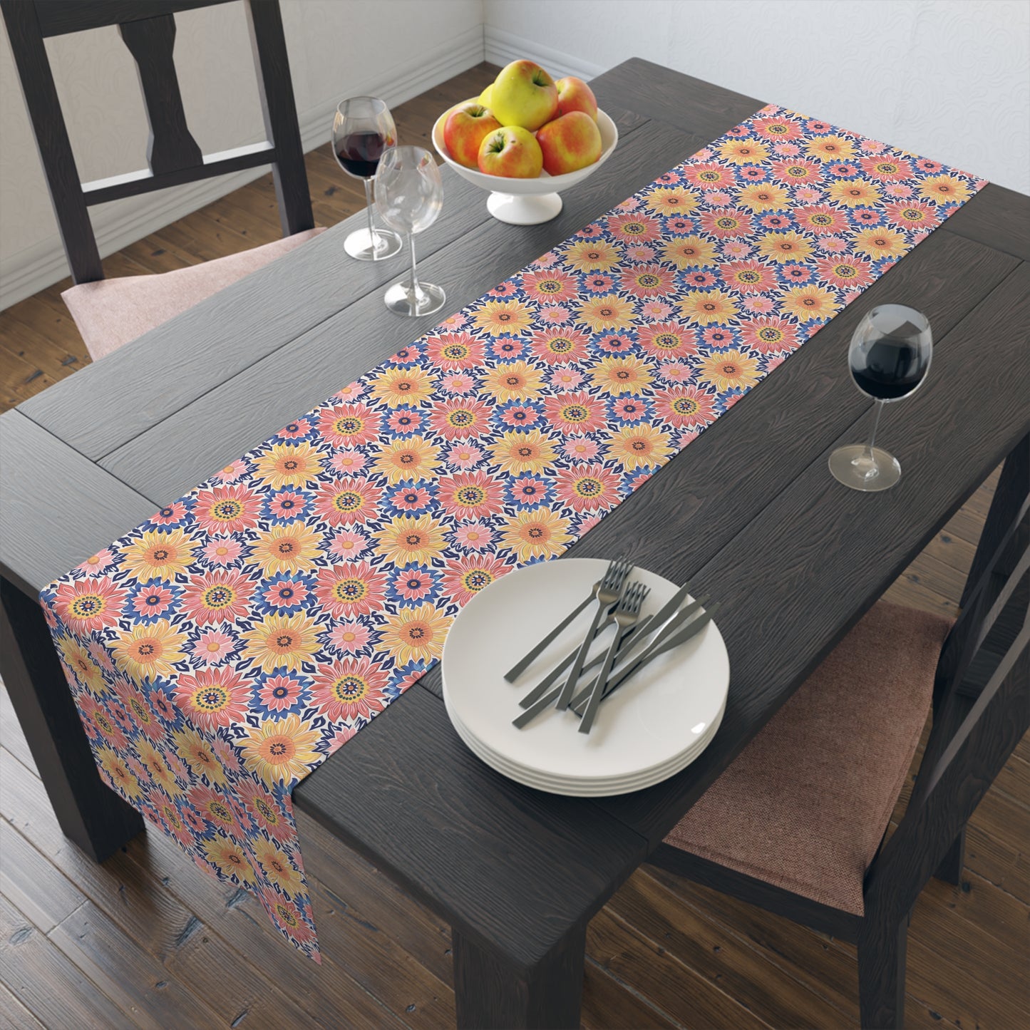 Sunsplash Petals Table Runner - Cotton Twill - Available in 2 sizes: 16" x 72" and 16" x 90".