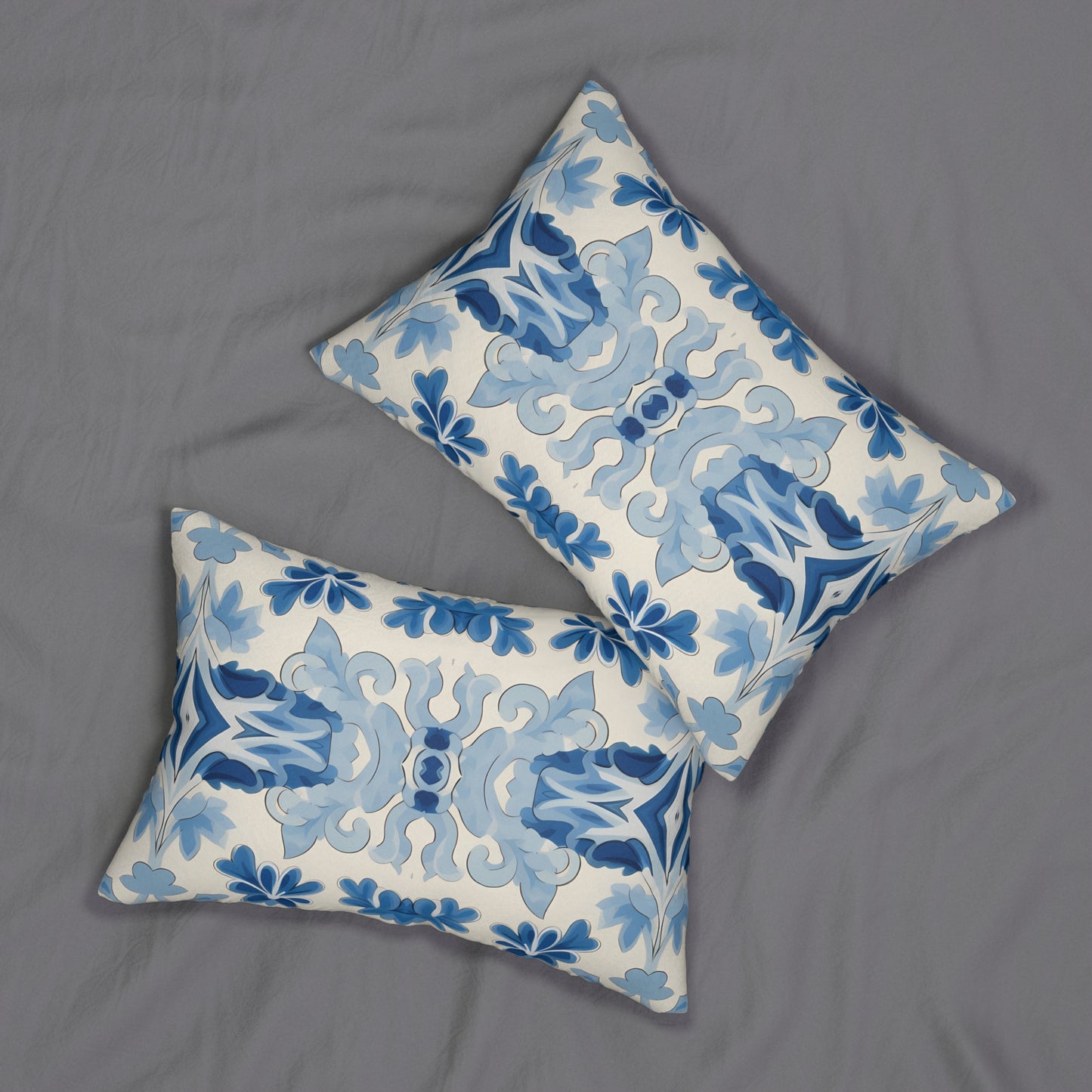 Blue Spanish Tile Lumbar Pillow - Spun Polyester - Double-Sided Print - Concealed Zipper - 20" x 14"