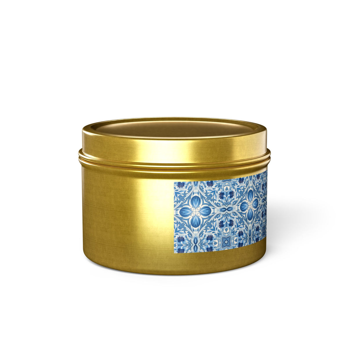 Dutch Blue Tile Tin Candle. Delft Calm, Travel Size. Available in 2 sizes, 3 finishes, and 5 scents.