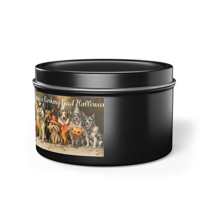 We're Having a Barking Good Halloween! Tin Candle. Spooky Treats in a Tin. Available in 2 sizes, 3 finishes, and 5 scents.