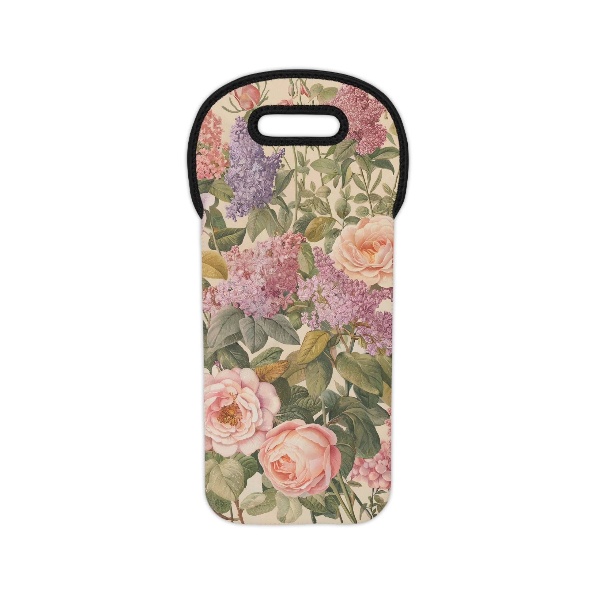 Lilac & Rose Blossom Elegance Wine Tote Bag - 100% Neoprene - Carry Timeless Floral Beauty with every Pour!
