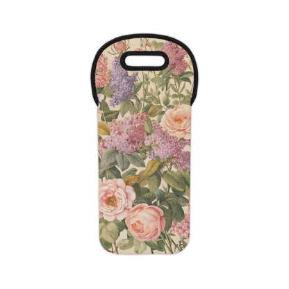 Lilac & Rose Blossom Elegance Wine Tote Bag - 100% Neoprene - Carry Timeless Floral Beauty with every Pour!