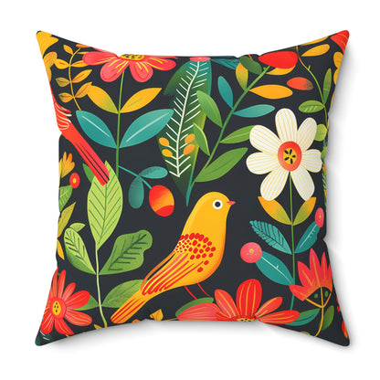 Blooming Bird Wonderland Square Throw Pillow - Spun Polyester - Double-Sided Print - Concealed Zipper - Available in 7 sizes.