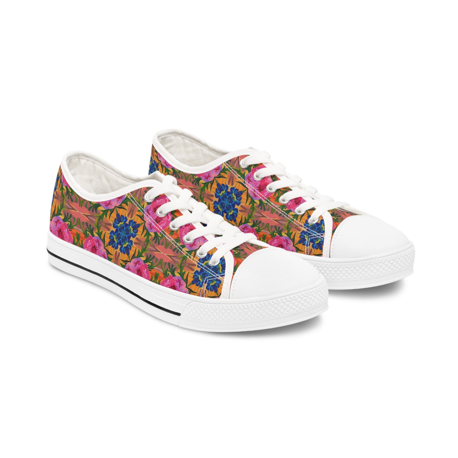 Floral Fusion Ladies' Low Top Sneakers - Blossom Boldly - A Tapestry of Color and Shape!