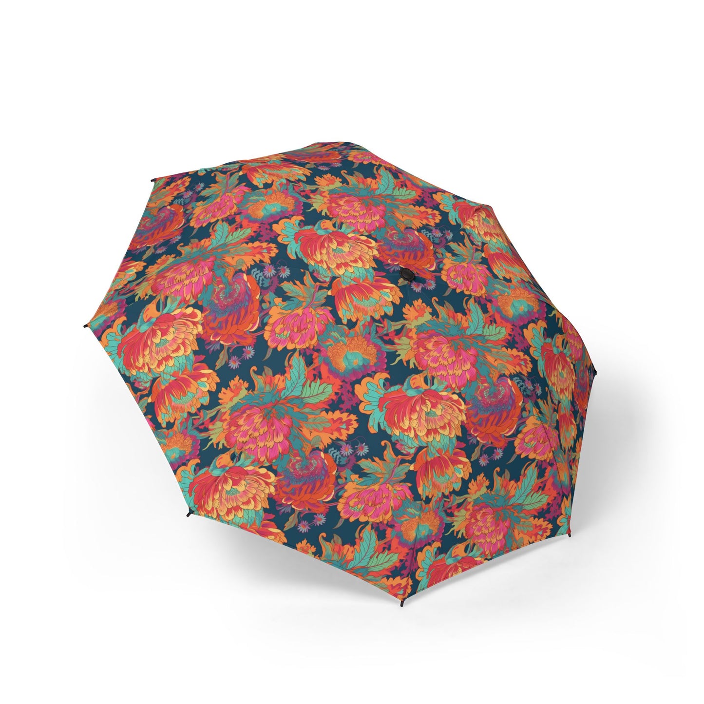 Psychedelic Flower Power Foldable Umbrella - Compact Semi-Automatic Travel Umbrella