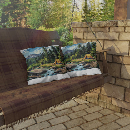 High Sierras Camp Square Outdoor Pillow - Spun Polyester - Double-Sided Print - UV-Resistant - Water-Resistant - Available in 3 sizes.
