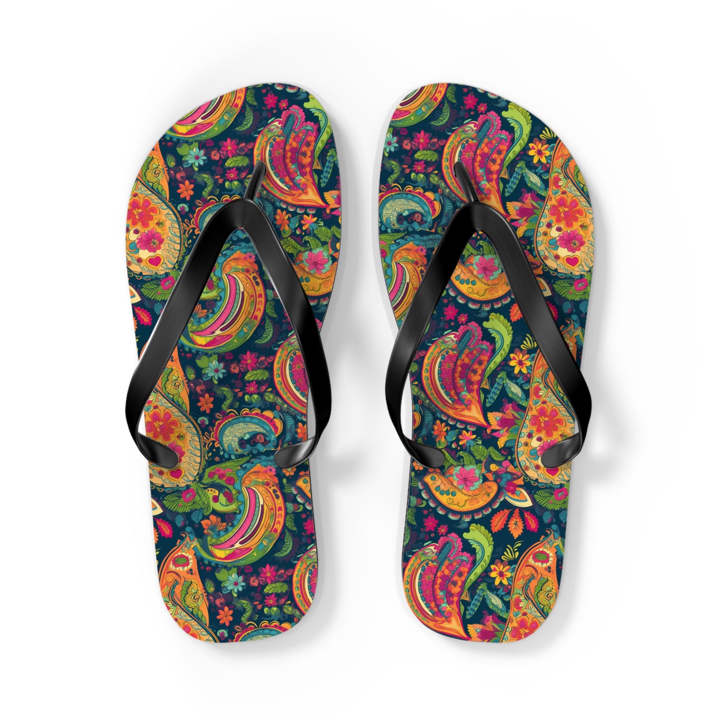 Psychedelic Paisley Party Flip Flops. 5/8" Thick Comfortable Summer or Winter Gym/Sauna Footwear for Men and Women.