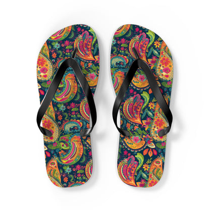 Psychedelic Paisley Party Flip Flops. 5/8" Thick Comfortable Summer or Winter Gym/Sauna Footwear for Men and Women.