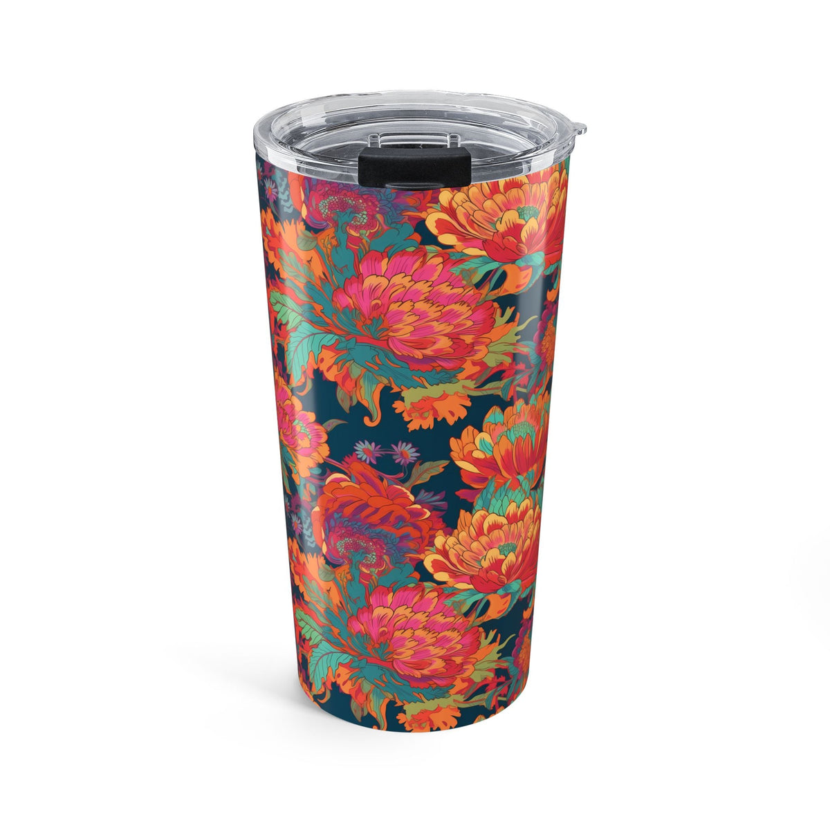 Psychedelic Flower Power insulated tumbler front view