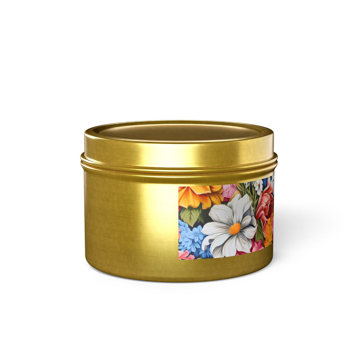 Chic Floral Tin Candle. Blooms That Travel Well. Available in 2 sizes, 3 finishes, and 5 scents.