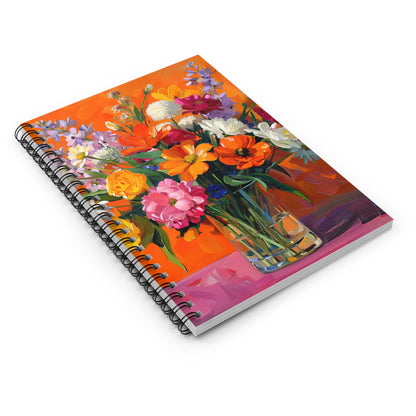 Blossoms on Orange Chic Spiral Notebook - Ruled Line - Where Beauty Meets Function! Bright, Painterly Blooms in Every Page!