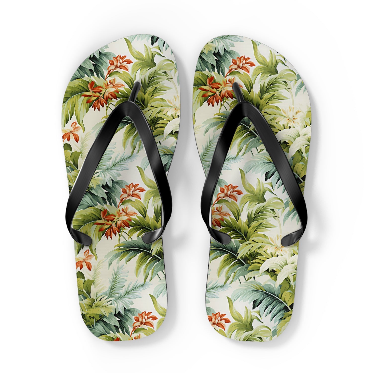 Tropical St. Lucia Palms Flip Flops. 5/8" Thick Comfortable Summer or Winter Gym/Sauna Footwear for Men and Women.