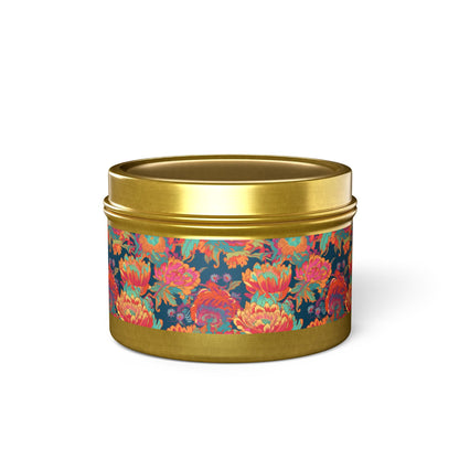 Psychedelic Flower Power Tin Candle. Far-Out Fragrance in a Tin. Available in 2 sizes, 3 finishes, and 5 scents.